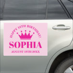 Happy Sweet 16th Birthday pink princess crown big Car Magnet<br><div class="desc">Happy Sweet 16th Birthday pink princess crown big Car Magnet for hood or side of the car. Personalize with custom text and name. Fun design for new car present.</div>