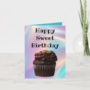 happy sweet birthday cupcake sparkles hologram card