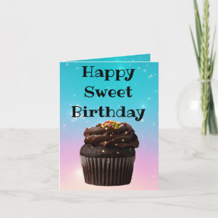 happy sweet birthday cupcake sparkles holographic card
