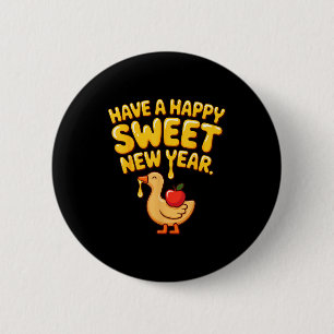 Happy Sweet New Year Goose Cookie Rosh Hashanah  2 Inch Round Button