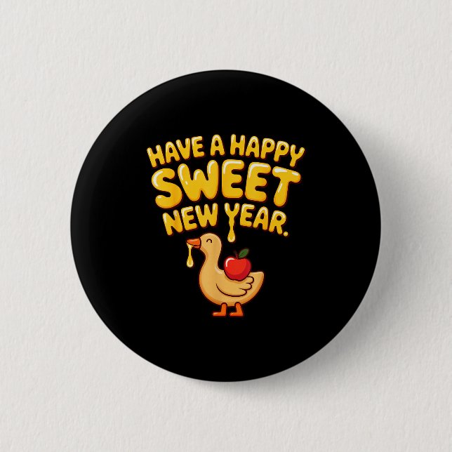 Happy Sweet New Year Goose Cookie Rosh Hashanah  2 Inch Round Button (Front)