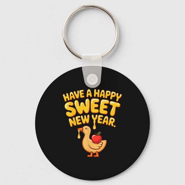 Happy Sweet New Year Goose Cookie Rosh Hashanah  Keychain (Front)