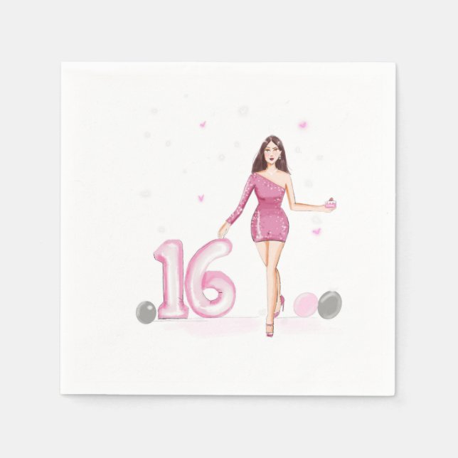 Happy sweet sixteen, 16th birthday napkin (Front)