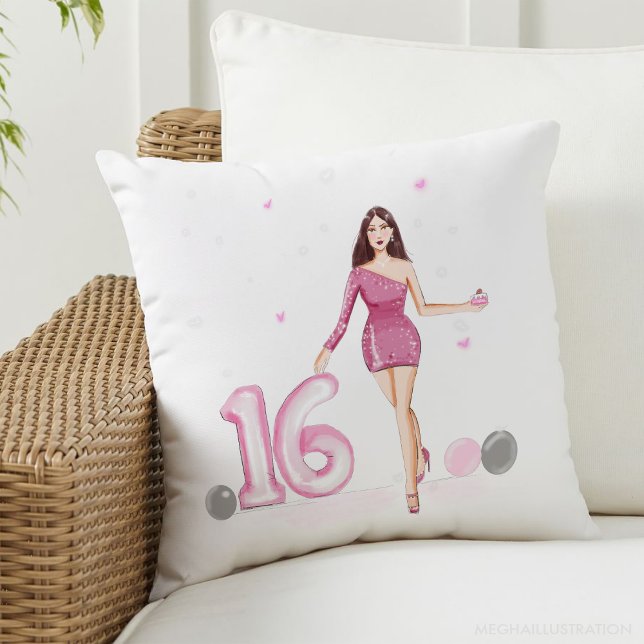 Happy sweet sixteen, 16th birthday throw pillow (Creator Uploaded)