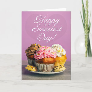 Happy Sweetest Day Cupcakes and Cookies on Purple Holiday Card