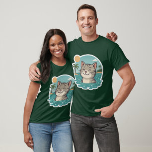 Happy Swimming Cat – Ocean Summer Sticker T-Shirt
