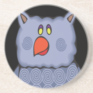 Happy Swirly Owl on Black Coaster