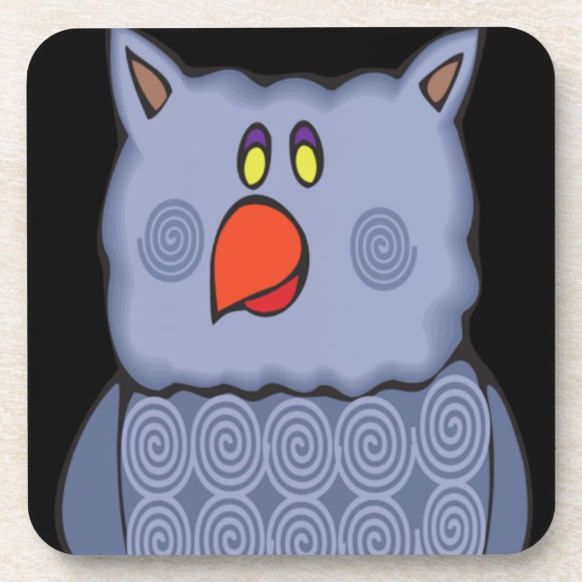Happy Swirly Owl on Black Coaster (Front)