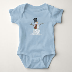 Happy Swirly Snowman Baby Bodysuit