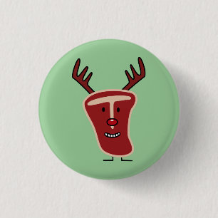 Happy T-Bone Steak Reindeer red nose Christmas 1 Inch Round Button