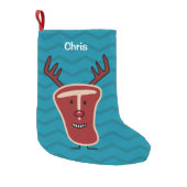 Happy T-Bone Steak Reindeer red nose Christmas Small Christmas Stocking (Front)