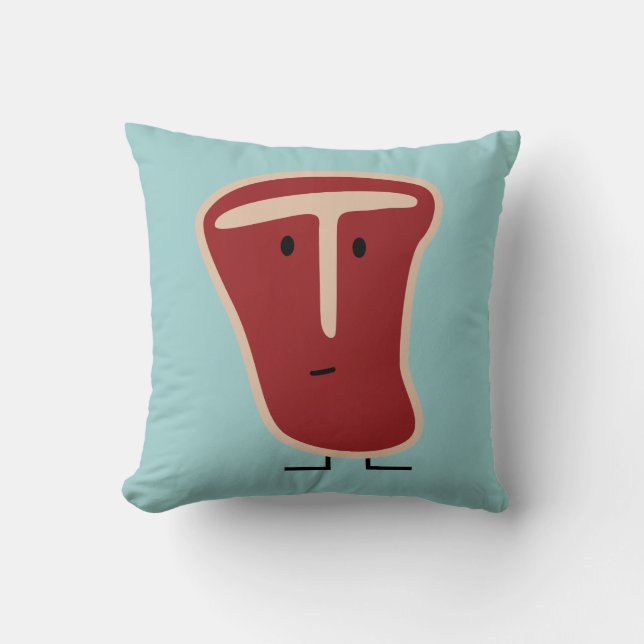 Happy T-bone steak Throw Pillow (Front)