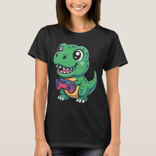 Happy T-rex With Game Controller Cute Gamer Dino T T-Shirt