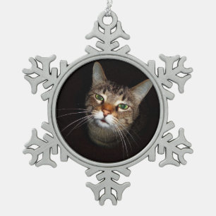 Happy Tabby Wiskers Snowflake Pewter Christmas Ornament