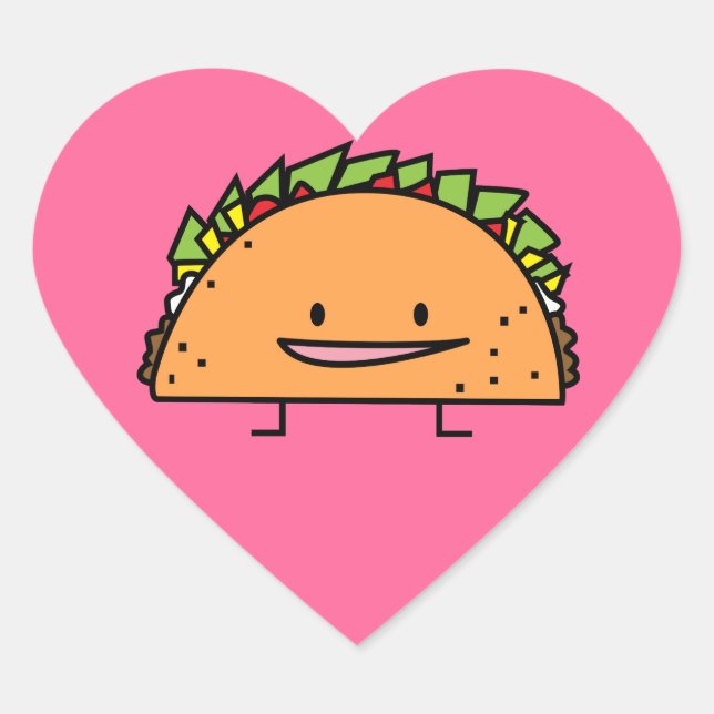 Happy Taco corn shell beef meat salsa Mexican food Heart Sticker (Front)
