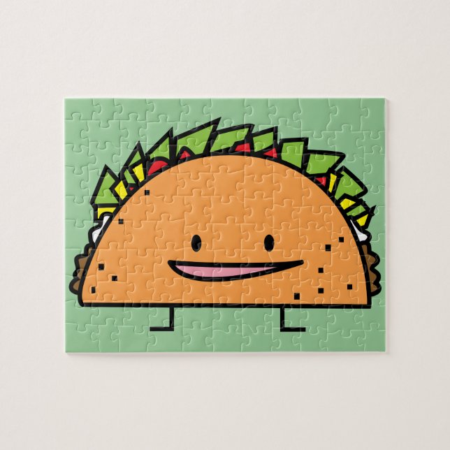 Happy Taco corn shell beef meat salsa Mexican food Jigsaw Puzzle (Horizontal)