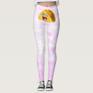 Happy taco on pink faux sequin pattern leggings