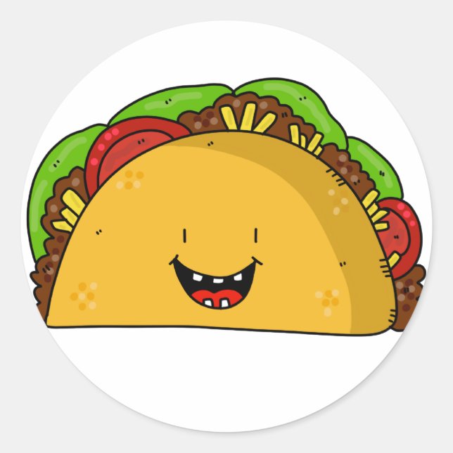 Happy Taco smiling cartoon cute Classic Round Sticker (Front)