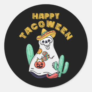 Happy Tacoween Halloween Ghost Taco Mexican Cinco  Classic Round Sticker