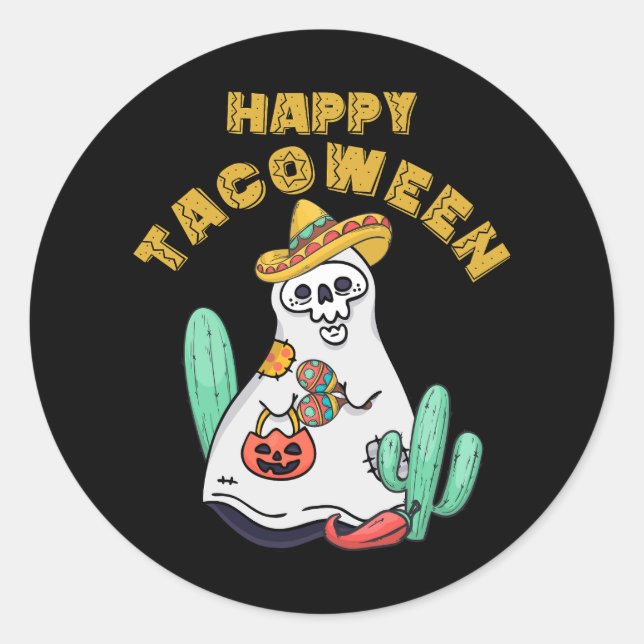 Happy Tacoween Halloween Ghost Taco Mexican Cinco  Classic Round Sticker (Front)