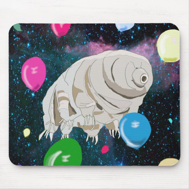 Happy Tardigrade floating through Space & balloons Mouse Pad (Front)