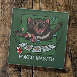 Happy Tasmanian Devil Character Poker Cartoon Glass Coaster