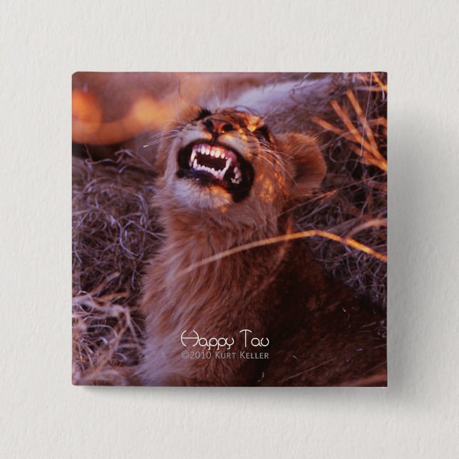 Happy Tau, Smiling Lion Cub 2 Inch Square Button (Front)