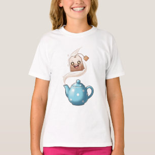 Happy Tea Bag Steaming Teapot Kids T-Shirt