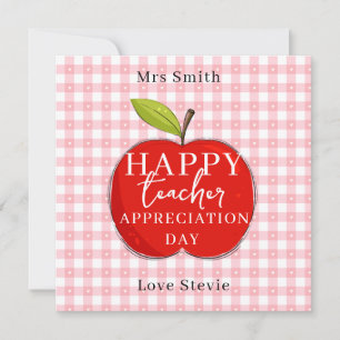 Happy Teacher Appreciation Card   Red Apple Pink 