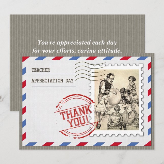 Happy Teacher Appreciation Day Vintage Art Card (Front/Back)