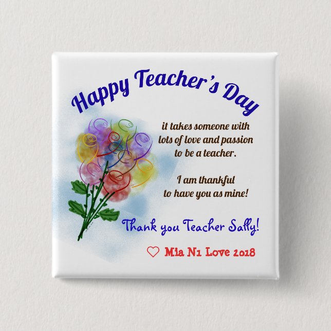 Happy Teacher’s Day 2 Inch Square Button (Front)
