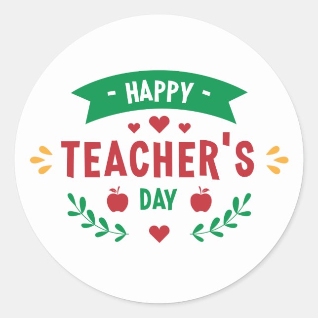 Happy Teacher's Day word art Classic Round Sticker (Front)