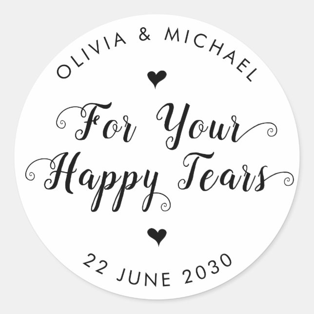 Happy Tears Simple Modern Wedding Tissue Label (Front)