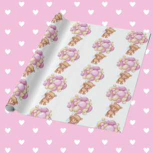 Happy Teddy Bear Pink Baby Shower  Wrapping Paper