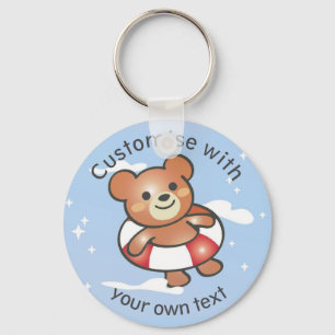 Happy Teddy Summer Holiday Pool Float Custom Keychain