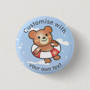 Happy Teddy Summer Holiday Pool Float Custom Text 1 Inch Round Button