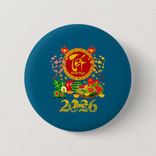Happy Tet 2026 Year Of The Horse Vietnamese Xuan B 2 Inch Round Button