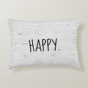 HAPPY Text On Birch Tree  Accent Pillow