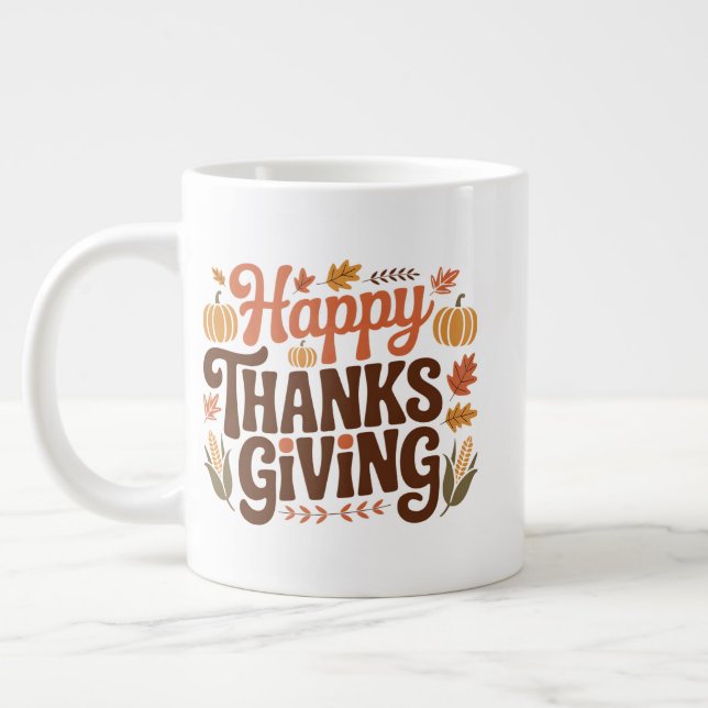 Happy Thanks Giving Large Coffee Mug (Left)