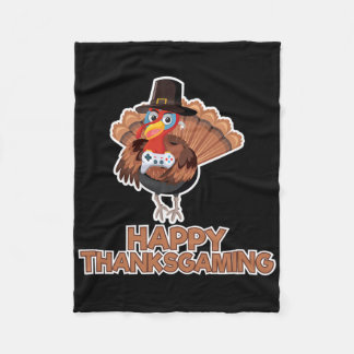 Happy Thanksgaming Funny Gaming Enthusiast Turkey  Fleece Blanket