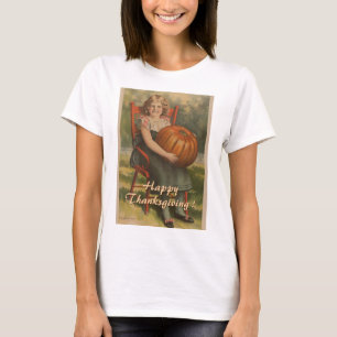 Happy Thanksgibing Vintage Girl with Pumpkin T-Shirt