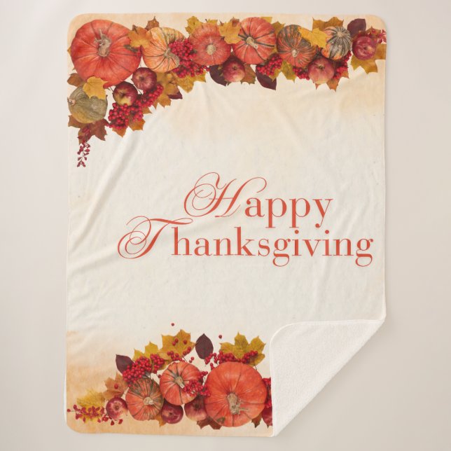 Happy Thanksging Sherpa Blanket (Front)