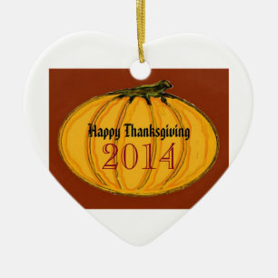 HAPPY THANKSGIVING 2014b green white jGibney The M Ceramic Ornament