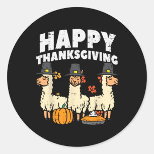 Happy Thanksgiving 3 Llama Fall Autumn Alpaca Men  Classic Round Sticker