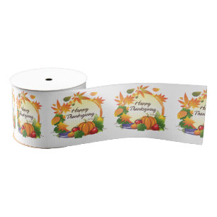 Happy Thanksgiving 5A - 3" Wide Ribbon Grosgrain Ribbon