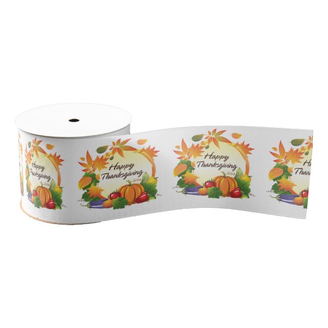 Happy Thanksgiving 5A - 3" Wide Ribbon Grosgrain Ribbon (Spool)