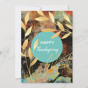 Happy Thanksgiving abstract gold autumn leaves Holiday Card