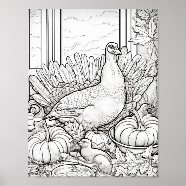 Happy Thanksgiving Adult Colouring Poster (Front)