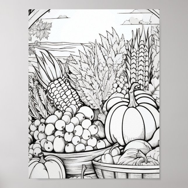 Happy Thanksgiving Adult Colouring Poster (Front)