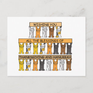 Happy Thanksgiving and Hanukkah, Cute Cats Holiday Postcard